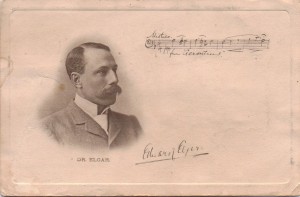 A postcard, dated 1906, of Edward Elgar with his signature and a snippet from the Dream of Gerontius