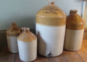 Flagons containing products made from Malvern's pure water