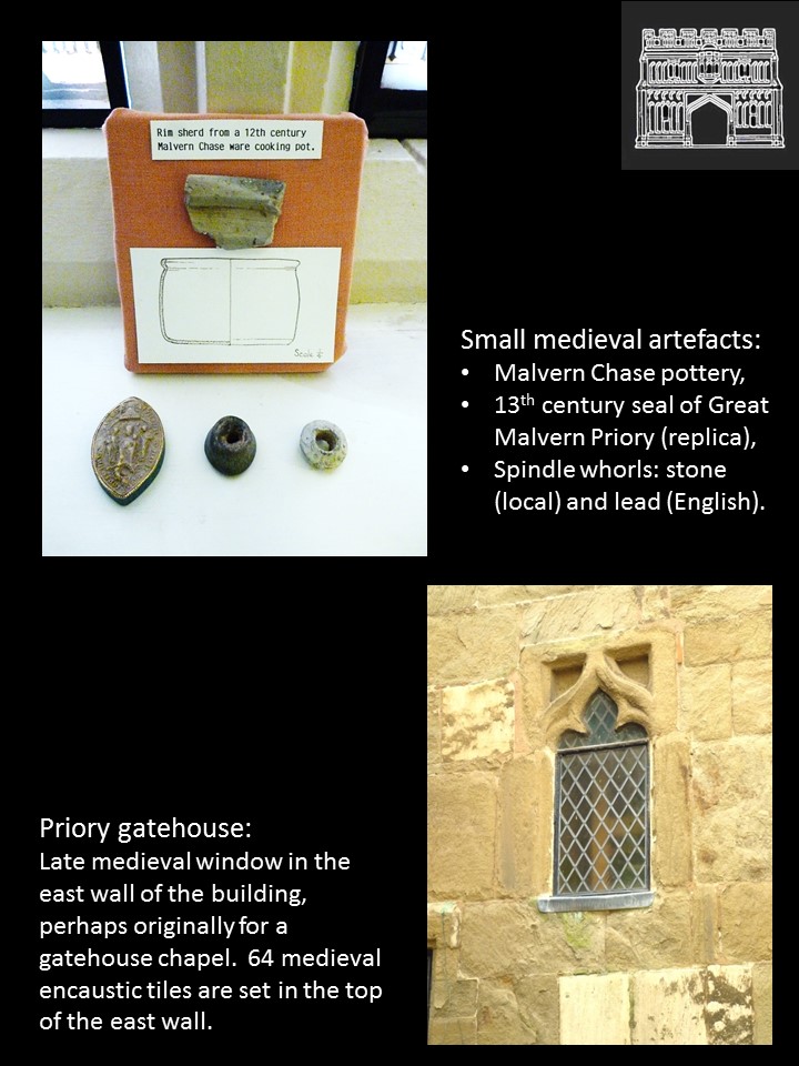 Small medieval items (above) and a medieval survivor in the gatehouse (below)