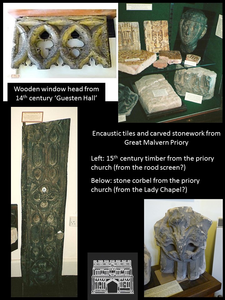 A selection of medieval items from, Great Malvern Priory